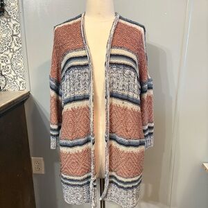 American Eagle Distressed Brown Navy Blue White Striped Cardigan (Women's‎ M)